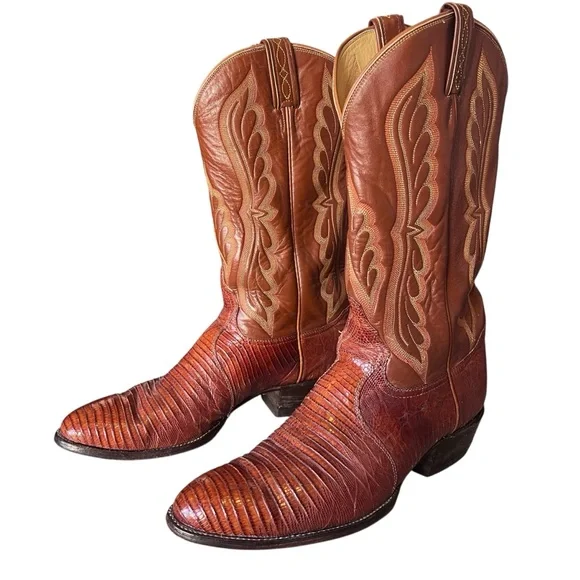 Tony Lama Men’s Sz 11D 8540 Brown Tan Exotic Leather Lizard Western Cowboy Boots - Picture 2 of 16